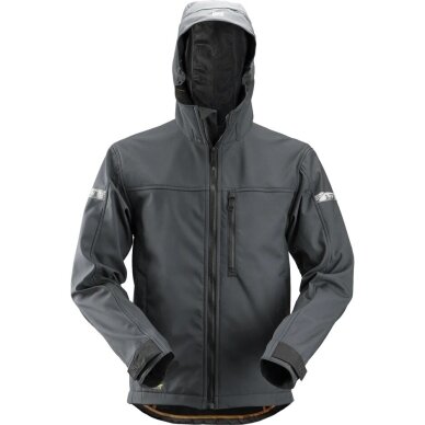 AllroundWork jaka ar kapuci Softshell SNICKERS WORKWEAR, tumši pelēka