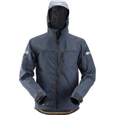AllroundWork jaka ar kapuci Softshell SNICKERS WORKWEAR, tumši zila AllroundWork jaka ar kapuci Softshell SNICKERS WORKWEAR, tumši zila