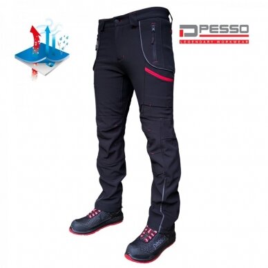 Pašiltintos softshell darbo kelnės Pesso Nebraska, juodos Pašiltintos softshell darbo kelnės Pesso Nebraska, juodos