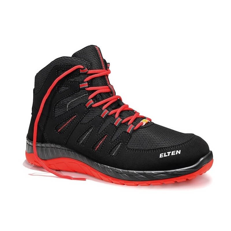 Apavi ELTEN Maddox Black Red Mid ESD S3 SRC, melns/sarkans