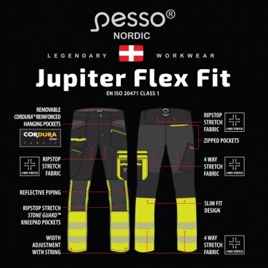 Bikses Pesso JUPITER 175HVG Ripstop stretch, melnas/dzeltenas 4 Bikses Pesso JUPITER 175HVG Ripstop stretch, melnas/dzeltenas 4