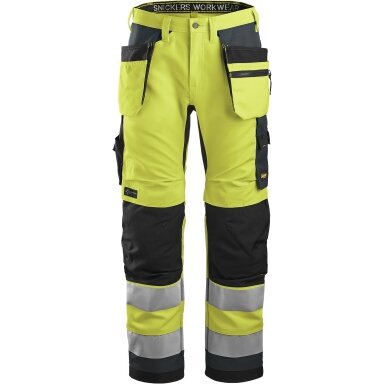 Darba bikses ar piekarināmām kabatām AllroundWork Hi-Vis SNICKERS WORKWEAR, 2. klase, dzeltena