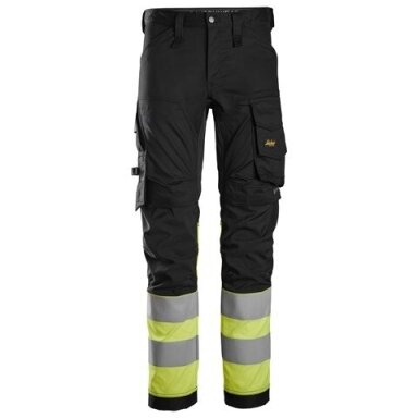 SNICKERS WORKWEAR 6334 darba bikses ar Hi-Vis aizsardzību uz kājām, 1. klase, melnas/dzeltens
