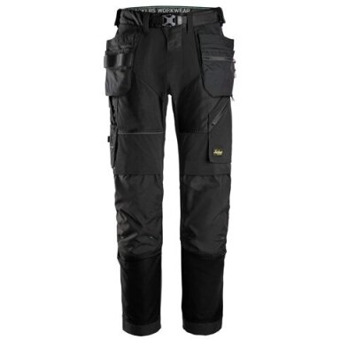 SNICKERS WORKWEAR FlexiWork 6902 darba bikses ar piekarināmām kabatām, melnas