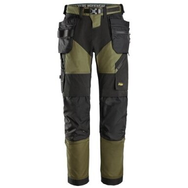 SNICKERS WORKWEAR FlexiWork 6902 darba bikses ar piekarināmām kabatām, haki krāsā