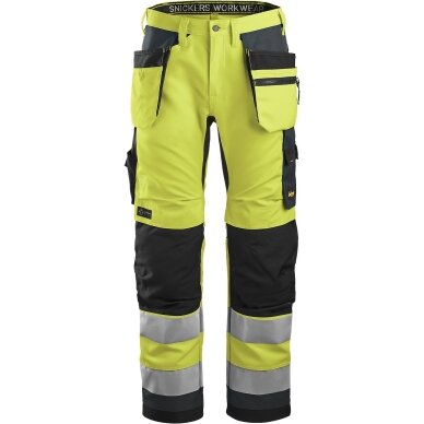 Darba bikses ar piekarināmām kabatām AllroundWork Hi-Vis SNICKERS WORKWEAR, 2. klase, dzeltena