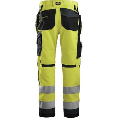 Darba bikses ar piekarināmām kabatām AllroundWork Hi-Vis SNICKERS WORKWEAR, 2. klase, dzeltena 1 Darba bikses ar piekarināmām kabatām AllroundWork Hi-Vis SNICKERS WORKWEAR, 2. klase, dzeltena 1