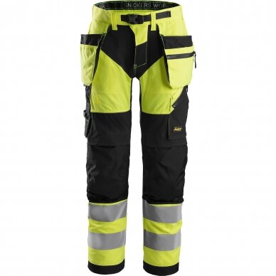 Darba bikses ar piekarināmām kabatām Hi-Vis FlexiWork SNICKERS WORKWEAR, 2. klase Darba bikses ar piekarināmām kabatām Hi-Vis FlexiWork SNICKERS WORKWEAR, 2. klase
