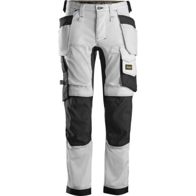 Darba bikses no elastīga auduma, ar iekarināmām kabatām SNICKERS WORKWEAR AllroundWork White