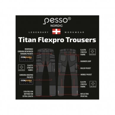 Darbo kelnės Pesso TITAN Flexpro KD125P, pilkos 15 Darbo kelnės Pesso TITAN Flexpro KD125P, pilkos 15