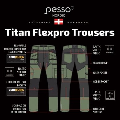 Darbo kelnės Pesso TITAN Flexpro KD125Z, chaki 2 Darbo kelnės Pesso TITAN Flexpro KD125Z, chaki 2