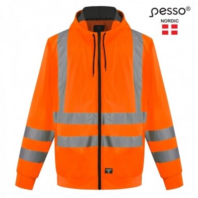 Darbo džemperis PESSO FL03 su kapišonu ir atšvaitinėmis juostomis, oranžinis 1 Darbo džemperis PESSO FL03 su kapišonu ir atšvaitinėmis juostomis, oranžinis 1