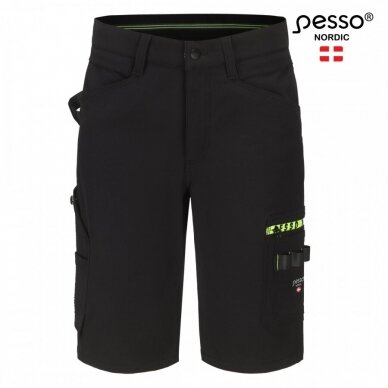 Darbo šortai Pesso Mercury Stretch KS145B iš tvirto nailoninio audinio su elastanu, juodi 1 Darbo šortai Pesso Mercury Stretch KS145B iš tvirto nailoninio audinio su elastanu, juodi 1