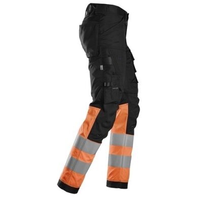 SNICKERS WORKWEAR 6334 darba bikses ar Hi-Vis aizsardzību uz kājām, 1. klase, melnas/oranžas 3