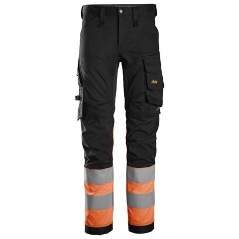 SNICKERS WORKWEAR 6334 darba bikses ar Hi-Vis aizsardzību uz kājām, 1. klase, melnas/oranžas SNICKERS WORKWEAR 6334 darba bikses ar Hi-Vis aizsardzību uz kājām, 1. klase, melnas/oranžas