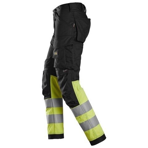 SNICKERS WORKWEAR 6334 darba bikses ar Hi-Vis aizsardzību uz kājām, 1. klase, melnas/dzeltens 2