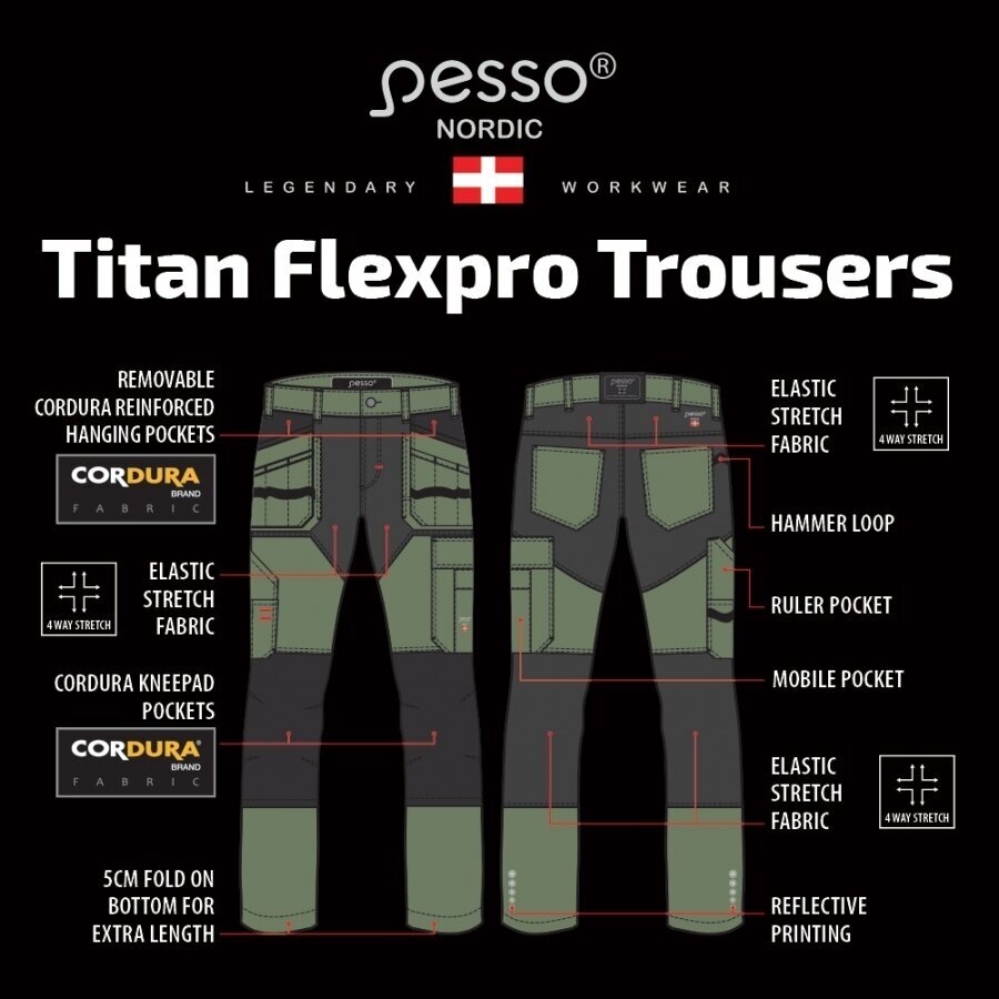 Darbo kelnės Pesso TITAN Flexpro KD125Z, chaki 2 Darbo kelnės Pesso TITAN Flexpro KD125Z, chaki 2