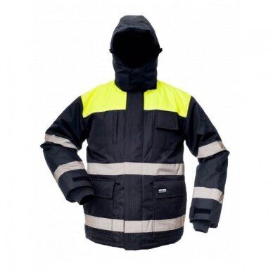 Jaka BoSafety WJ-8926 ar atstarojošām sloksnēm, zili dzeltena Jaka BoSafety WJ-8926 ar atstarojošām sloksnēm, zili dzeltena
