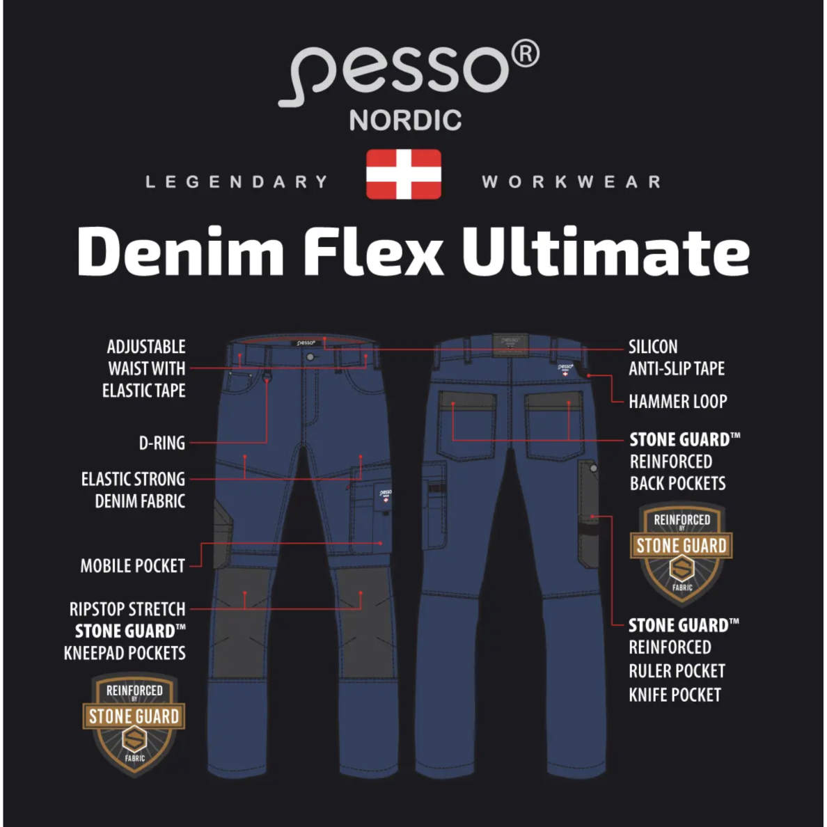 Darba bikses Pesso KD155 Denim Flex Ultimate Stretch 155, pelēkas 3 Darba bikses Pesso KD155 Denim Flex Ultimate Stretch 155, pelēkas 3