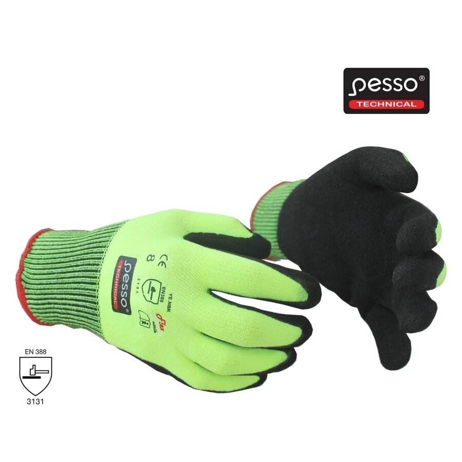 Nailoninės darbo pirštinės Pesso PNBRG grublėtu nitrilu Nailoninės darbo pirštinės Pesso PNBRG grublėtu nitrilu