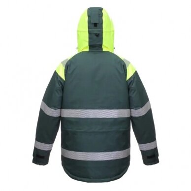 Silta un ūdensizturīga BoSafety CANVAS WJ-8926ZNEW jaka ar atstarojošām segmenta svītrām, dzeltena/zaļa 1 Silta un ūdensizturīga BoSafety CANVAS WJ-8926ZNEW jaka ar atstarojošām segmenta svītrām, dzeltena/zaļa 1