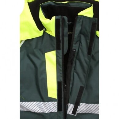 Silta un ūdensizturīga BoSafety CANVAS WJ-8926ZNEW jaka ar atstarojošām segmenta svītrām, dzeltena/zaļa 3