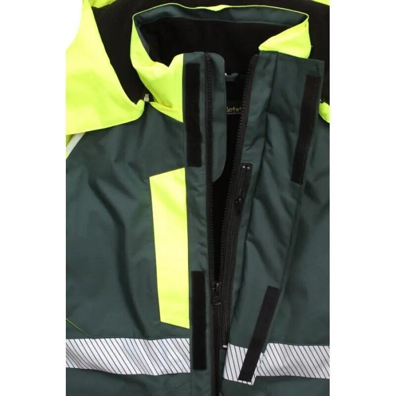 Silta un ūdensizturīga BoSafety CANVAS WJ-8926ZNEW jaka ar atstarojošām segmenta svītrām, dzeltena/zaļa 3