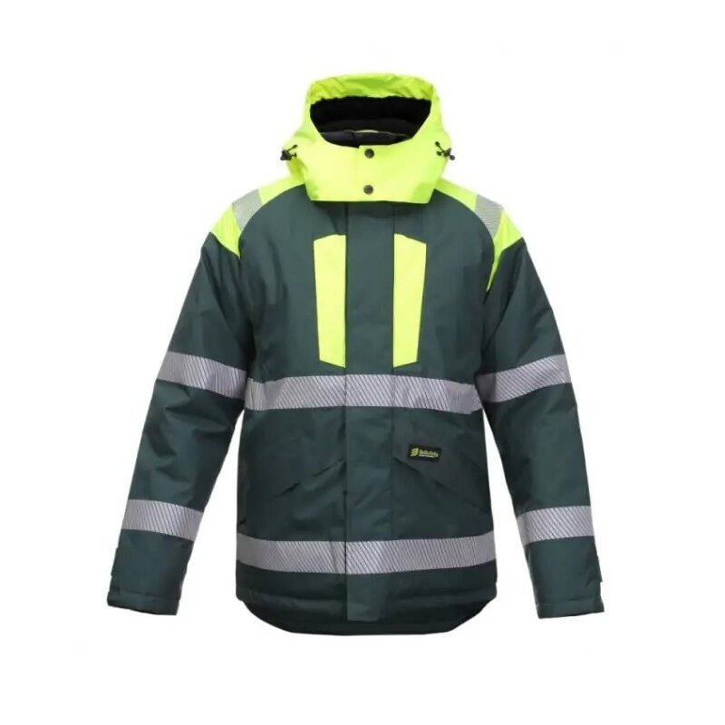 Silta un ūdensizturīga BoSafety CANVAS WJ-8926ZNEW jaka ar atstarojošām segmenta svītrām, dzeltena/zaļa 6