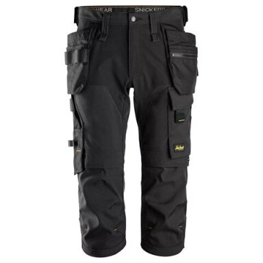 SNICKERS WORKWEAR Allroundwork Softshell auduma kapri bikses 6178 ar piekarināmām kabatām, melnas