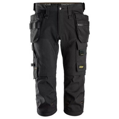 SNICKERS WORKWEAR Allroundwork Softshell auduma kapri bikses 6178 ar piekarināmām kabatām, melnas SNICKERS WORKWEAR Allroundwork Softshell auduma kapri bikses 6178 ar piekarināmām kabatām, melnas