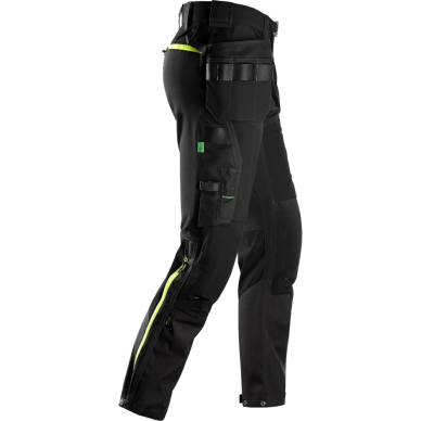 Elastīgas SNICKERS WORKWEAR FlexiWork Softshell 6940 bikses ar karājamām kabatām, melnas 3
