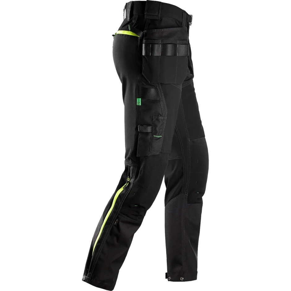 Elastīgas SNICKERS WORKWEAR FlexiWork Softshell 6940 bikses ar karājamām kabatām, melnas 3