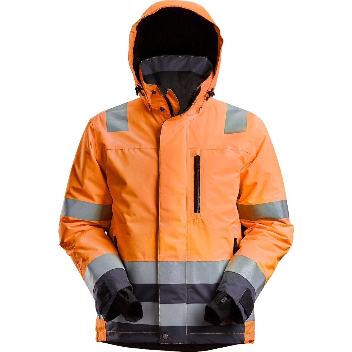 Ūdensizturīga Hi-Vis 37.5® ziemas jaka ar kapuci SNICKERS WORKWEAR, 3. klase, oranža Ūdensizturīga Hi-Vis 37.5® ziemas jaka ar kapuci SNICKERS WORKWEAR, 3. klase, oranža